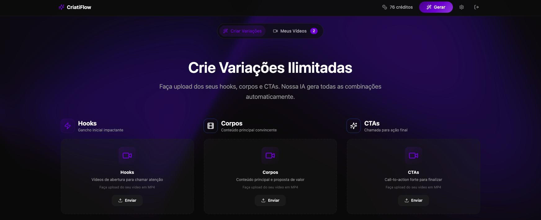 Criatiflow, gerador de variações de criativos em vídeo para anúncios